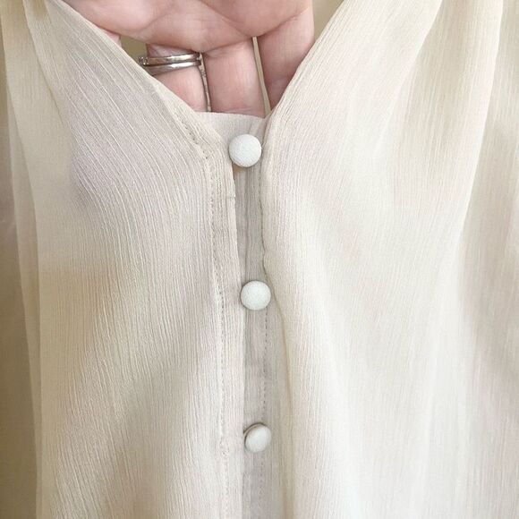 Topshop Ruffle Sheer Long Sleeve Blouse Cream 6 - Picture 8 of 10
